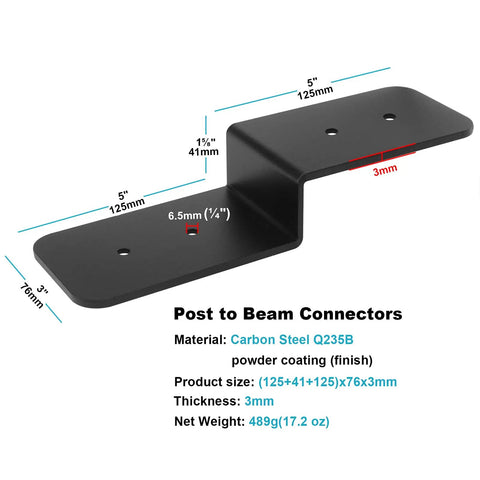 4 Pack Black Deck Joist Tie Steel Z Pergola Bracket For Six Inch Post To Beam Support, Three Inch Wide, One Eighth Inch Thick, Powder Coated, Anti Corrosion, Beefy Heavy Duty Metal Connector