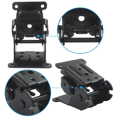 Close-up of Heavy Duty Folding Brackets 4 Pack Self Locking Steel Hinges With Screws For 0 To 180 Degree Adjustable Support.