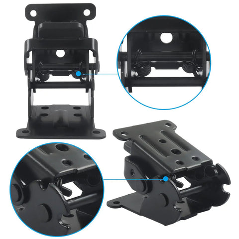 Hella Tough Heavy Duty Folding Brackets 2 Pack with rust resistant black steel hinges, showing adjustable support legs design.