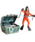 Live Action Undersea Treasure Chest Aquarium Ornament With Diver Air Bubbler For Aerating Your Fish Tank Durable Orange Resin Decoration