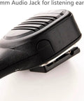 Go-To Handheld Microphone Speaker With PTT For Walkie Talkies TH-47 Mic showing 3.5mm headphone jack and clip