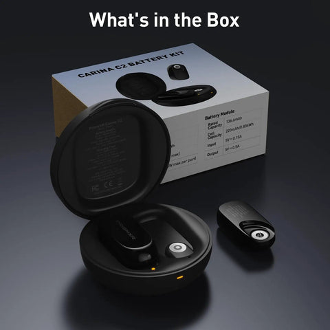 Top Tier Magnetic Charging Case And Heavy Duty Battery Module For Carina C2 Smart Glasses with battery module and charger dock.