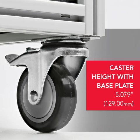 Rock Solid Heavy Duty 4 Inch Swivel Caster With Locking Brake For T Slot Aluminum Extrusions showcasing the base plate height of 5.079 inches.