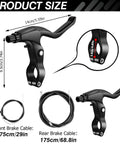 All In One Bicycle Brake Set For Front And Rear Caliper Brakes With Aluminum Alloy Levers, shown with cable sizes.