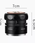 Top Shelf 4 Piece Espresso Kit Featuring Adjustable Height Spring Coffee Tamper For 58mm Portafilter shown measuring 7cm in diameter.