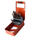 Built Tough As Nails Premium 25 Piece Cobalt HSS Drill Bit Kit in storage case with various bit sizes for metal and wood.