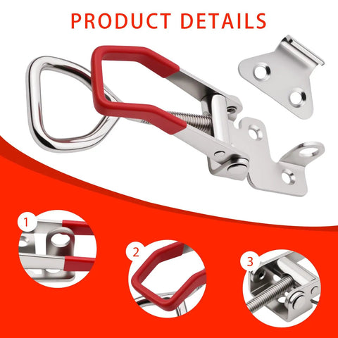Beefy 304 Stainless Steel Toggle Latch Clamps Set Of Four With Lock Holes Adjustable Quick Release Pull Latches close-up view