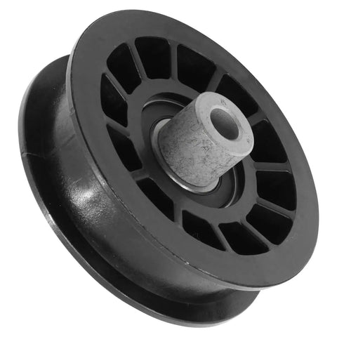 Drive Flat Idler Pulley Replacement Fit Husqvarna Dixon AYP Lawn Tractors For GT54 LS CS And More With 9.7mm Shaft, plastic with gray center.