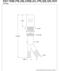 Technical diagram of Trimscape Air Gap For Dishwasher In Brushed Brass Finish, easy install, polyethylene body, brass cap.