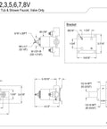Technical drawing of Chatham Brushed Brass Tub And Shower Valve With Pressure Balanced Ceramic Cartridge, dimensions.