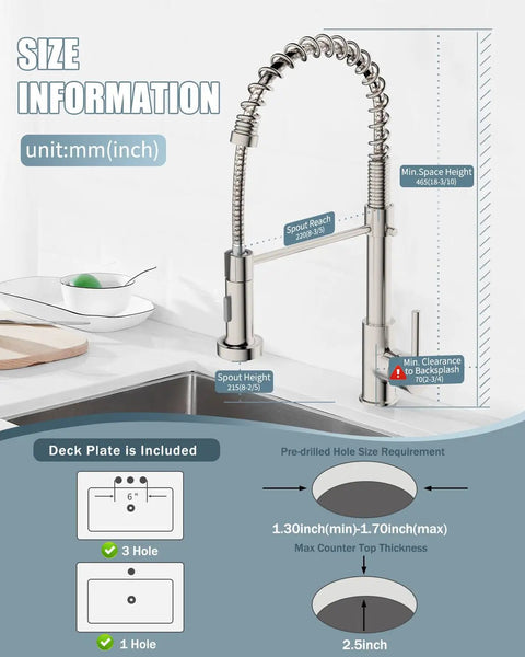 Kitchen Faucet With Pull Down Sprayer For Commercial Kitchens Built Tough Stainless Steel Single Handle Spring Design in kitchen