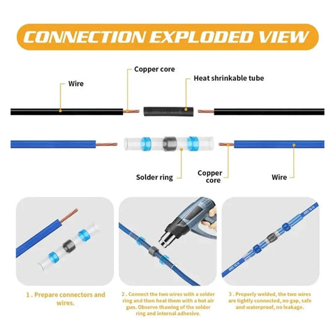 Kick Butt With This Epic 500-Pc Heat Shrink Solder Kit Wiring Connectors Terminals Insulated Electrical Butt Splices Waterproof Seal Sleeve Tube Setup Perfect For Any DIY Electrician Or Mechanic Project Out West; wire splice diagram