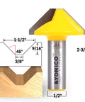 V Groove Flat Bottom Router Bit One And One Half Inch Diameter One Half Inch Shank Ninety Degree Cut Two Flute Carbide Cutter