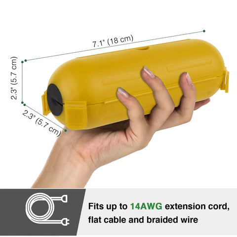 Heavy Duty Outdoor Extension Cord Safety Cover With Waterproof Seal Weatherproof Plug Protector Sleeve For Holiday Lights And Yard Decor 3 Pack, yellow design, fits 14AWG cord, 7.1" length.