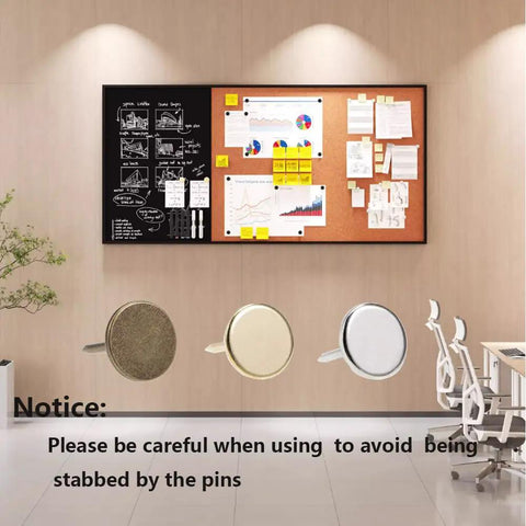 Total No Sweat Bronze Upholstery Thumb Tacks For Couch And Wall Wood Crafting Include Legit 100 Piece Kit With Compact Plastic Box arranged on a bulletin board.