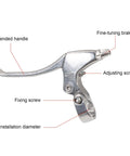 Aluminum Mountain Bike Brake Lever For MTB Universal Fit On 2.2 Cm Handlebars Silver High Strength AL6061 Alloy with labeled parts