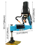 Heavy Duty 220V Electric Tapping Machine With Touch Screen For M3 To M16 Threading, featuring precise dimensions and a protective base.