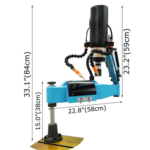 Heavy Duty 220V Electric Tapping Machine With Touch Screen For M3 To M16 Threading, featuring precise dimensions and a protective base.