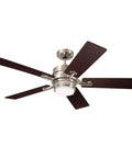 Dope 54 Inch Indoor Ceiling Fan With Dimmable LED Lighting, 5 Reversible Wood Blades In Brushed Steel, Quiet Metal Fixture