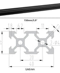 Beefy 2040 V Aluminum Extrusion Set 2 Pack 150mm V Slot European Standard Anodized Black Aluminum Profile Rail diagram shown