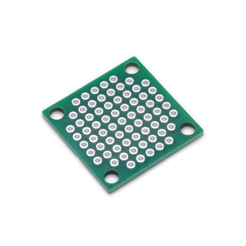 Maker Friendly Double Sided Perfboard With HASL Finish For DIY Prototyping FR4 Circuit Board, 1 x 1 inch, top view.
