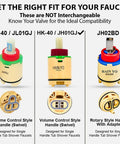 Comparison of HJ-40, HK-40, and JH02BD faucet cartridges with focus on HK40 Single Lever Faucet Cartridge For Tub And Shower And Valve Replacement Easy Home Bathroom Fix Compatible With Uberhaus Tub Shower Valves And Popular Models 70115006 5007 5008 5009 5018 5019 5023 5024 5029 5030 5034 5035 5038 UB13, showing style and compatibility.