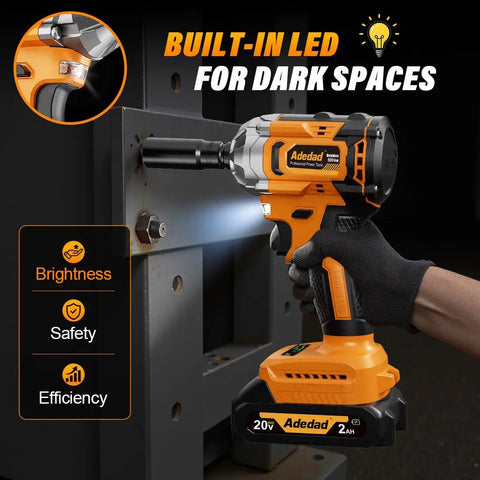 Cordless Impact Wrench Half Inch Drive With Brushless Motor, 20V, 406 Nm Torque, 4.0Ah Battery, in use on metal surface