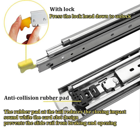 Beefy Heavy Duty 20 Inch Drawer Slides With Full Extension Ball Bearing Glides, 500 Pound Load Capacity, Locking Mechanism close-up