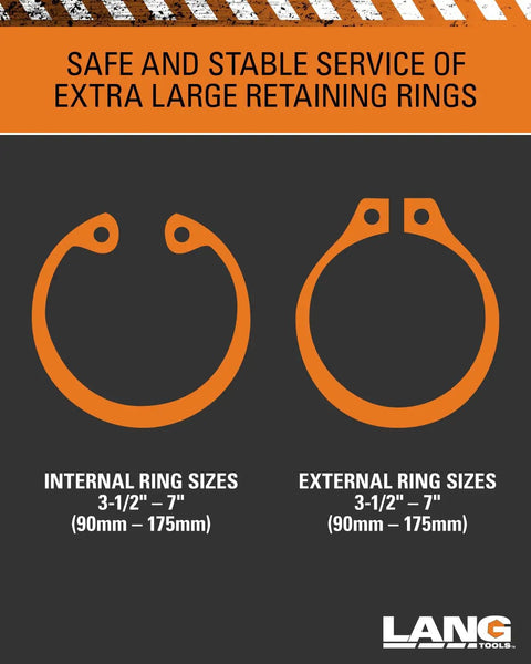 Diagram showing sizes of internal and external retaining rings for Workhorse Heavy Duty Pliers With Tip Kit 87 Tool Silver.