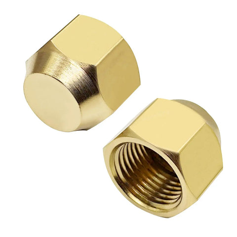 Brass Flare Plug Set For 3/8 Inch Tube OD SAE 45 Degree Fittings - 2 Pack Seal Plugs, brass finish with hexagonal design