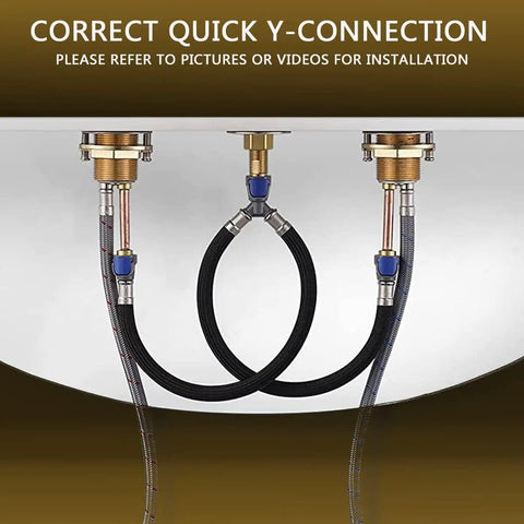Correct Y-connection setup for Matte Black 8 Inch Widespread Bathroom Faucet For 3 Hole Sink With Pop Up Drain And Water Supply Lines