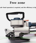 Top Rated Handheld Pneumatic Strapping Tool For Industrial Packaging Jobs showing detailed side view, highlighting efficient sealing mechanism.