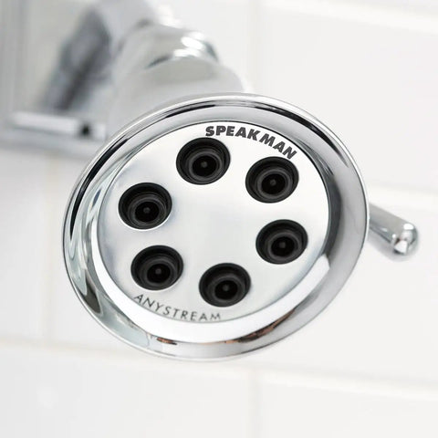 All In One Dope Multi Function Shower Head With Anystream 360 Degree Technology Delivers Effortless Spray Settings Even Coverage And Strong Water Flow For A Modern Polished Chrome Bathroom Decor, close-up view showing nozzles.