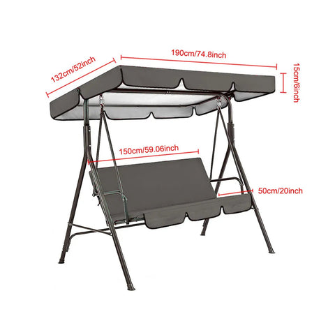 Three Seat Patio Swing Canopy Replacement With Removable Seat Cover Weatherproof Green Garden Cover, dimensions shown