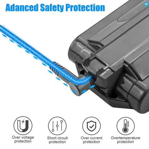 Close-up of safety features on 30.45V Charger For Dyson V10 V11 V12 V15 Absolute Motorhead SV12 SV20 Cordless Vacuum Cleaner