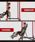 Versatile Lateral Raise Attachment for Plate Loaded Machines Kickback Glute and Leg Extension in use on 5 by 8 rack