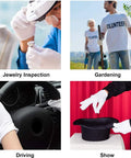 Various uses of Overnight White Cotton Gloves For Dry Hands And Eczema Care, including jewelry inspection, gardening, driving, and shows.