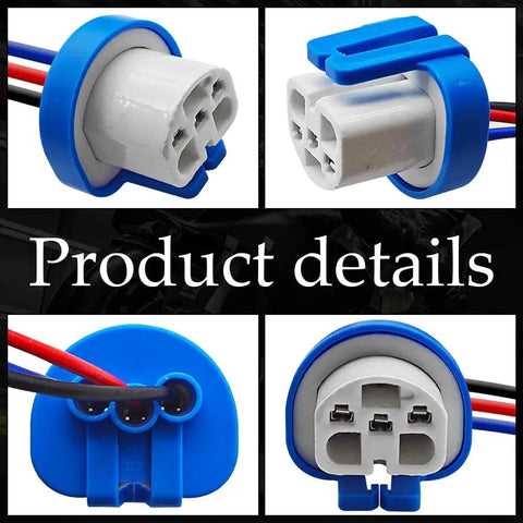 Universal 9007 9004 HB1 HB5 High Temperature Ceramic Pigtail Plug Male Wire Harness Three Pin Connector Replacement For Car Fog Light Socket Stress Free Rig Setup close-up view of ceramic connector with wires.