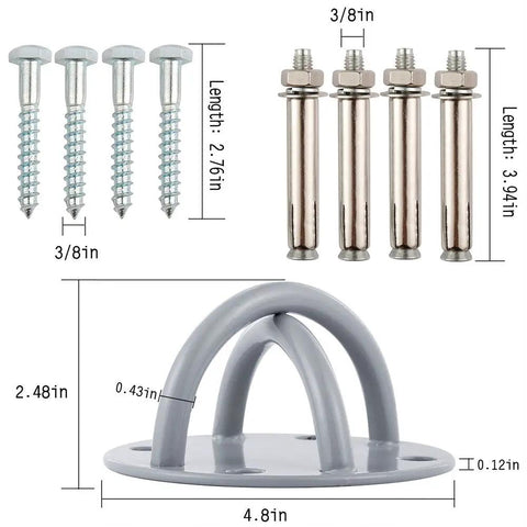 Heavy Duty Wall And Ceiling Mount Bracket For Gym Suspension Straps And Battle Ropes With 850 Lb Load Rating, screws and bolts included.