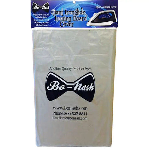 Heat Reflective Luminex Ironing Board Cover 29x65 Inch For Tabletop In Silver packaging with Bo-Nash logo and contact details visible