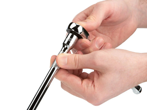 Hands using Three Eighths Inch Drive Six Point Socket And Ratchet Set, Thirty Four Piece With Deep And Shallow Sockets From One Quarter To One Inch