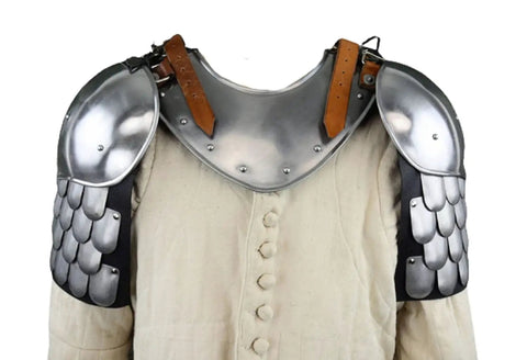 Heavy Duty Badass Medieval Iron Gorget And Spaulders Armor Set For Viking Crusader Pauldrons Steel Handmade Scale Armor