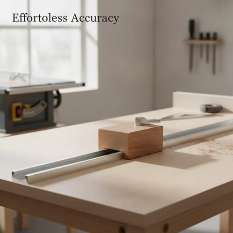 T-Track Slider For Woodworking Jigs With Aluminum Alloy Stop Block For Table Saw And Miter Saw placed on workbench