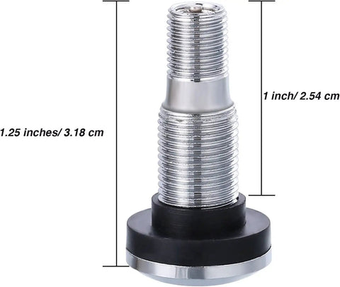 TR416S 1 Inch Outer Mount Metal Clamp In Valve Stem Four Pack With High Temperature Core, nickel finish visible, dimensions shown