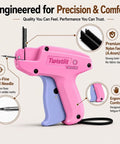 Handheld Stitch Gun For Clothes Featuring No Sew Hemming And Tagging With Six Strong Needles And Two Thousand Micro Fasteners, pink with ergonomic grip.