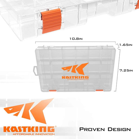 Transparent end view of Durable Plastic Tackle Box Set With Removable Dividers For Easy Gear Organization, dimensions shown.