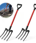 Knock Down Any Roof Job With This Pro Grade Two Pack Four Tine Tear Off Tool And Garden Spading Fork Sporting A Thick D Grip Handle For No Sweat Shingle Removal And Yard Chores, showing heavy duty forks.