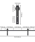 Diagram of 6.6 Ft Sliding Barn Door Hardware Kit For Heavy Duty Closet And Cabinet Doors, showing track and roller measurements