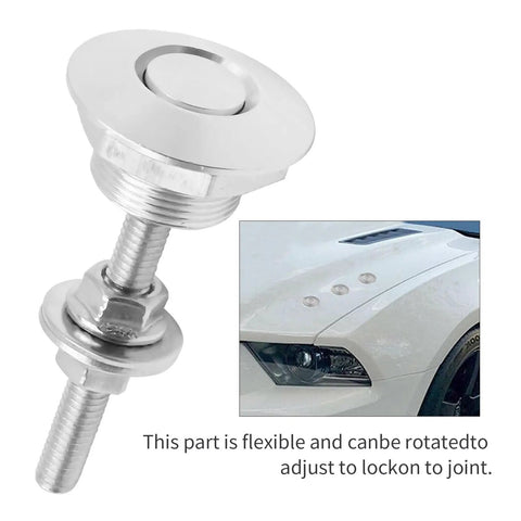 4 Piece Universal Aluminum Hood Pins With Quick Release Lock Latch For Bumpers And License Plates 1.25 Inch Diameter Silver Finish