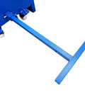 Shop Grade Electric Drum Rotator And Mixer Portable Steel Roller For Heavy Duty Oil Barrels Tackling 485 Pounds Of Thick Paint Epoxy And Mortar With Smooth 0 To 46 Variable Rpm blue handle with T shape design for mixing drum attachment.